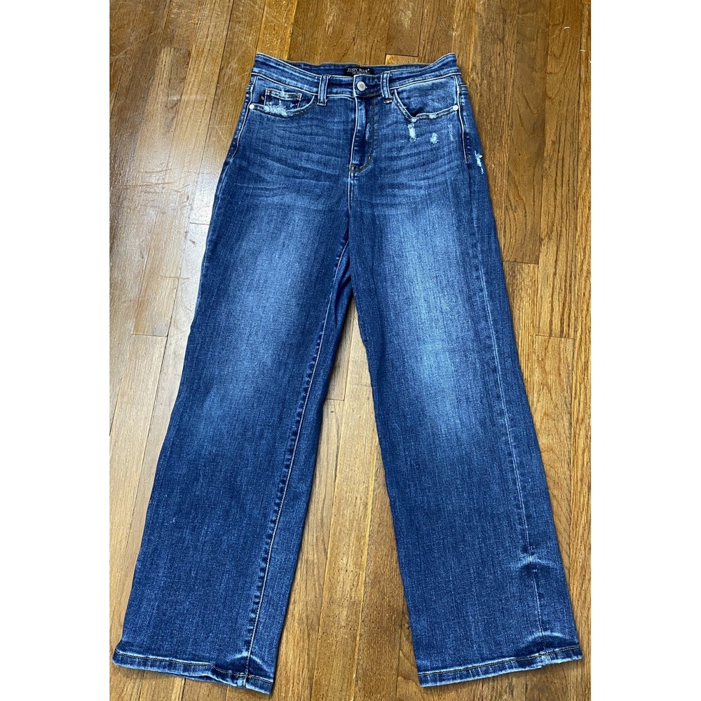 Judy Blue Women's Jeans 28x27 Wide-Leg Distressed Nice Fade Boho Comfort Stretch